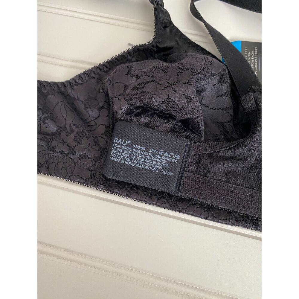 NWT Bali Women's Classic Support Floral Lace Wireless Spa Closure Bra 36B Black - Picture 6 of 9
